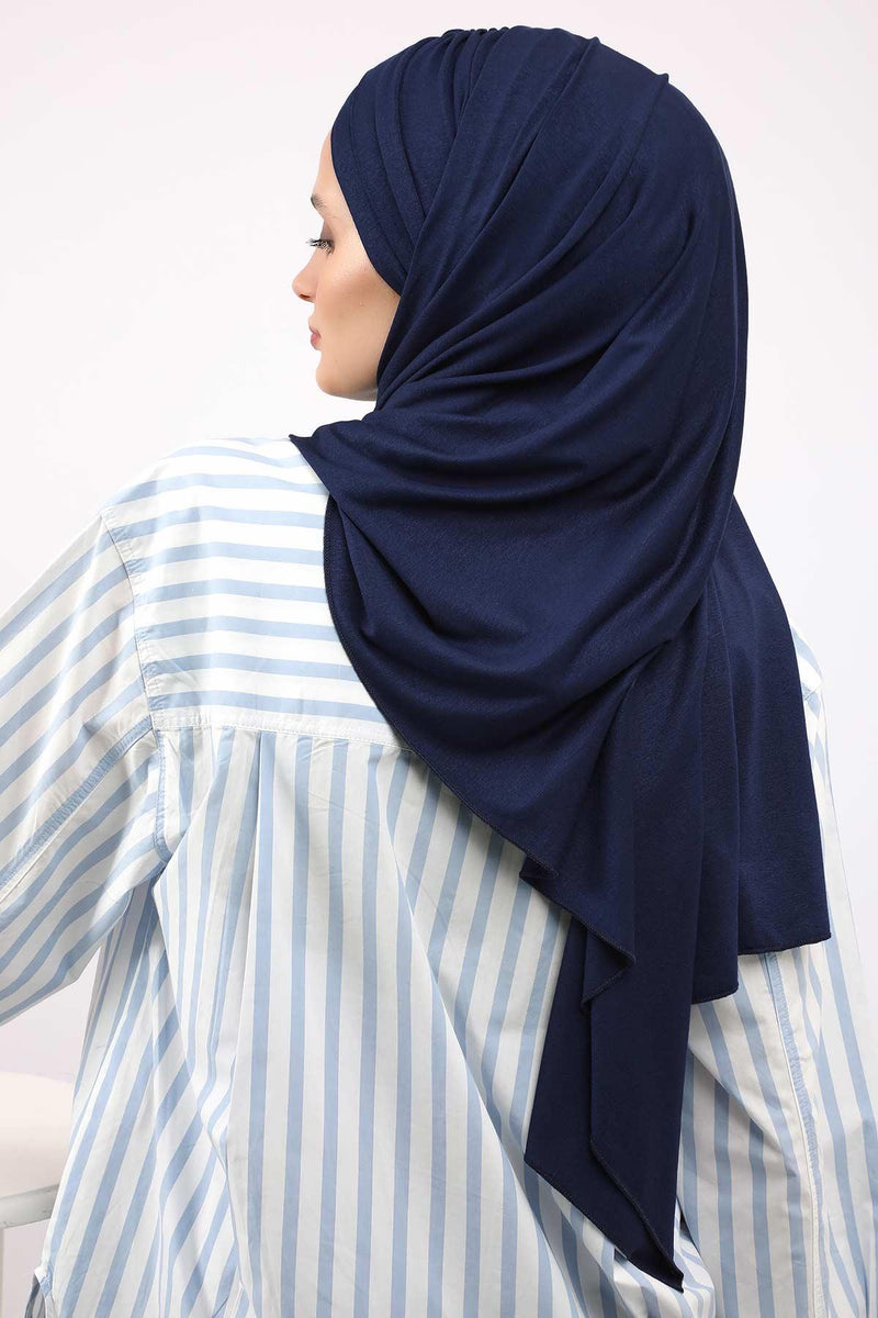 Jersey Shawl for Women %95 Cotton Scarf Head Wrap Modesty Turban Cap Hat,CPS-45 Navy Blue