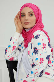 Jersey Shawl for Women %95 Cotton Scarf Head Wrap Modesty Turban Cap Hat,CPS-45 Fuchsia