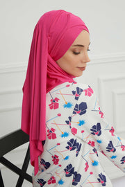 Jersey Shawl for Women %95 Cotton Scarf Head Wrap Modesty Turban Cap Hat,CPS-45 Fuchsia