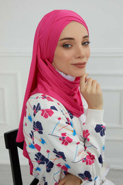 Jersey Shawl for Women %95 Cotton Scarf Head Wrap Modesty Turban Cap Hat,CPS-45 Fuchsia