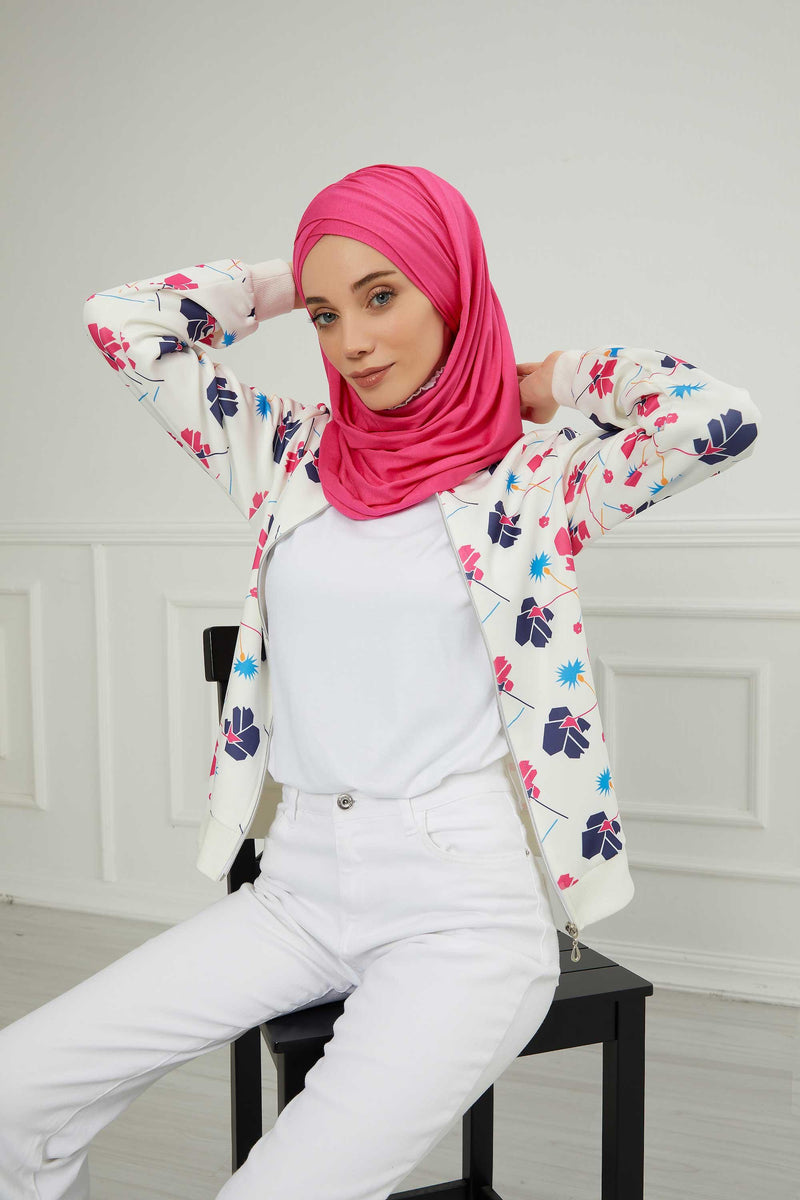 Jersey Shawl for Women %95 Cotton Scarf Head Wrap Modesty Turban Cap Hat,CPS-45 Fuchsia