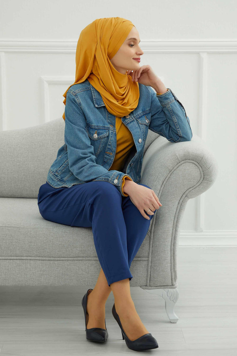 Jersey Shawl for Women %95 Cotton Scarf Head Wrap Modesty Turban Cap Hat,CPS-45 Mustard Yellow
