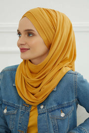 Jersey Shawl for Women %95 Cotton Scarf Head Wrap Modesty Turban Cap Hat,CPS-45 Mustard Yellow