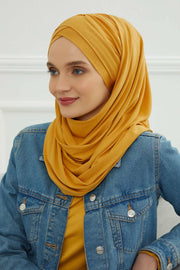 Jersey Shawl for Women %95 Cotton Scarf Head Wrap Modesty Turban Cap Hat,CPS-45 Mustard Yellow