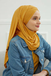 Jersey Shawl for Women %95 Cotton Scarf Head Wrap Modesty Turban Cap Hat,CPS-45 Mustard Yellow