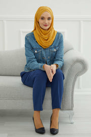 Jersey Shawl for Women %95 Cotton Scarf Head Wrap Modesty Turban Cap Hat,CPS-45 Mustard Yellow
