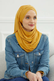 Jersey Shawl for Women %95 Cotton Scarf Head Wrap Modesty Turban Cap Hat,CPS-45 Mustard Yellow