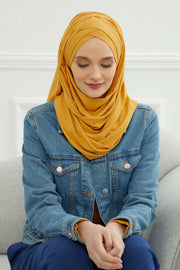 Jersey Shawl for Women %95 Cotton Scarf Head Wrap Modesty Turban Cap Hat,CPS-45 Mustard Yellow
