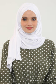 Jersey Shawl for Women %95 Cotton Scarf Head Wrap Modesty Turban Cap Hat,CPS-45 White