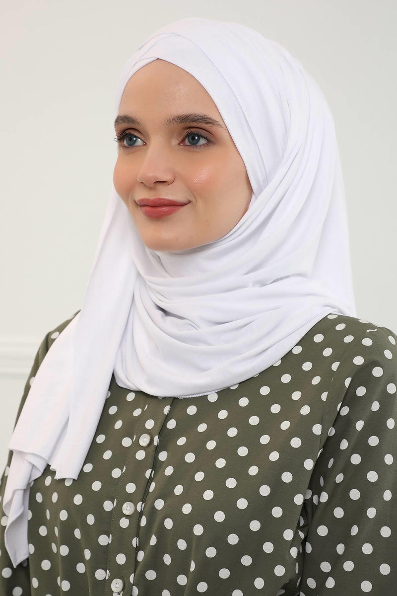 Jersey Shawl for Women %95 Cotton Scarf Head Wrap Modesty Turban Cap Hat,CPS-45 White