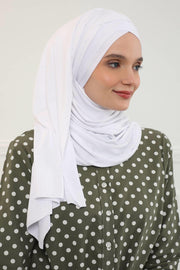 Jersey Shawl for Women %95 Cotton Scarf Head Wrap Modesty Turban Cap Hat,CPS-45 White