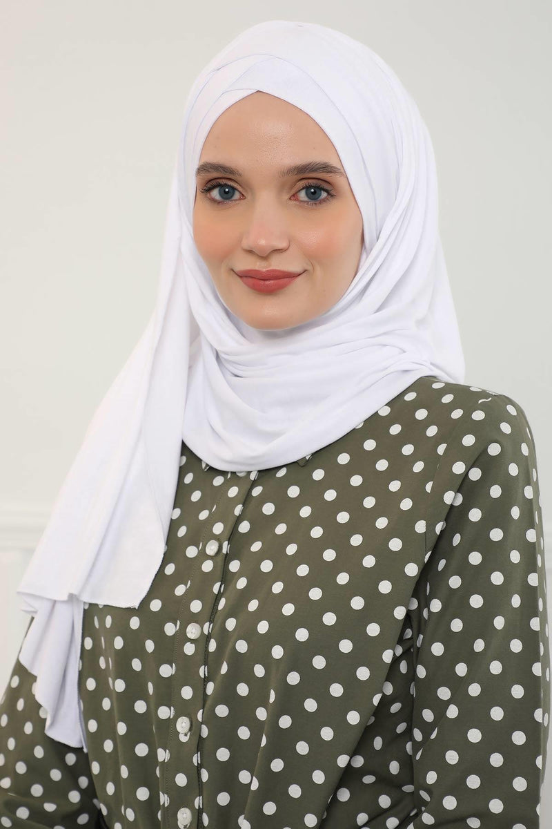Jersey Shawl for Women %95 Cotton Scarf Head Wrap Modesty Turban Cap Hat,CPS-45 White