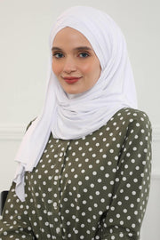 Jersey Shawl for Women %95 Cotton Scarf Head Wrap Modesty Turban Cap Hat,CPS-45 White