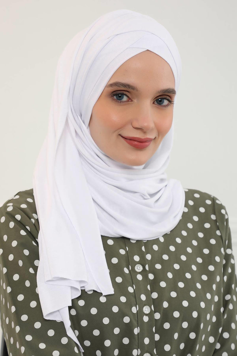 Jersey Shawl for Women %95 Cotton Scarf Head Wrap Modesty Turban Cap Hat,CPS-45 White