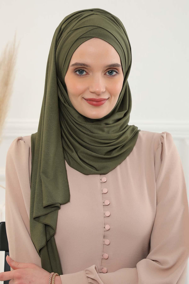 Jersey Shawl for Women %95 Cotton Scarf Head Wrap Modesty Turban Cap Hat,CPS-45 Army Green