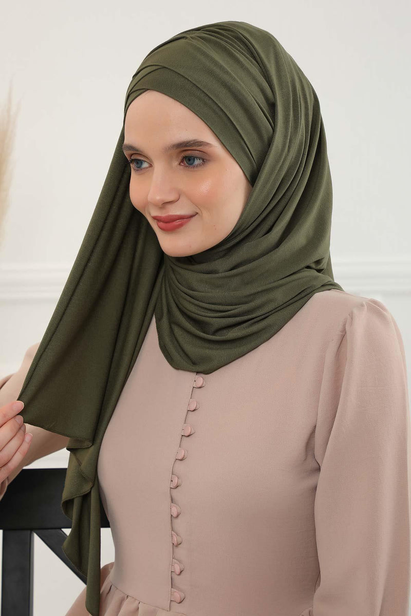 Jersey Shawl for Women %95 Cotton Scarf Head Wrap Modesty Turban Cap Hat,CPS-45 Army Green