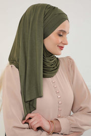 Jersey Shawl for Women %95 Cotton Scarf Head Wrap Modesty Turban Cap Hat,CPS-45 Army Green