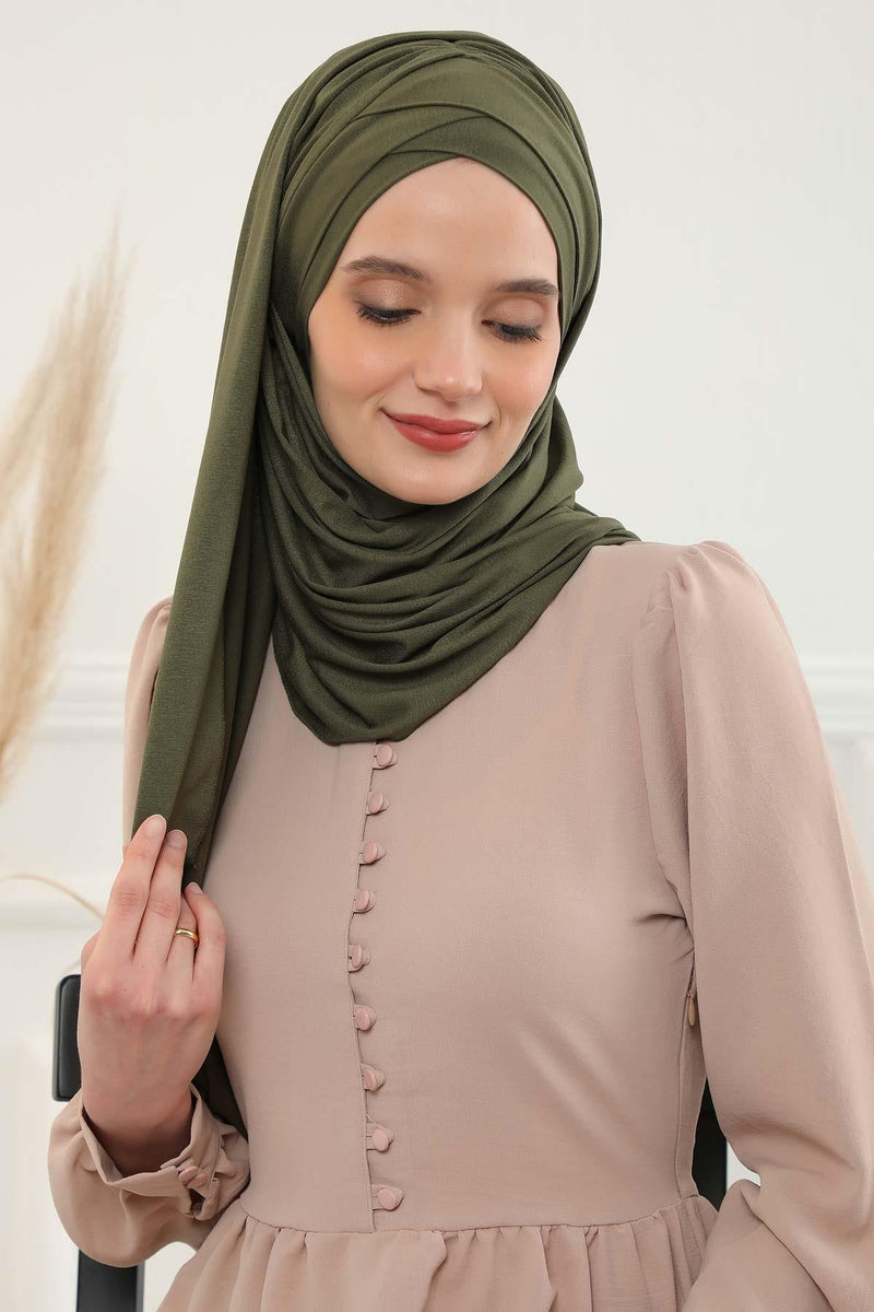 Jersey Shawl for Women %95 Cotton Scarf Head Wrap Modesty Turban Cap Hat,CPS-45 Army Green
