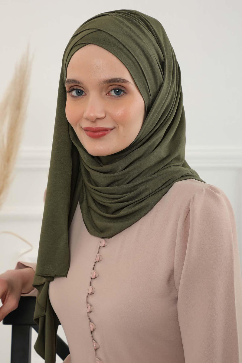 Jersey Shawl for Women %95 Cotton Scarf Head Wrap Modesty Turban Cap Hat,CPS-45 Army Green