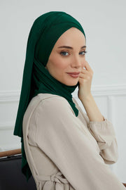 Jersey Shawl for Women %95 Cotton Scarf Head Wrap Modesty Turban Cap Hat,CPS-45 Green