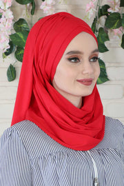 Jersey Shawl for Women %95 Cotton Scarf Head Wrap Modesty Turban Cap Hat,CPS-45 Red
