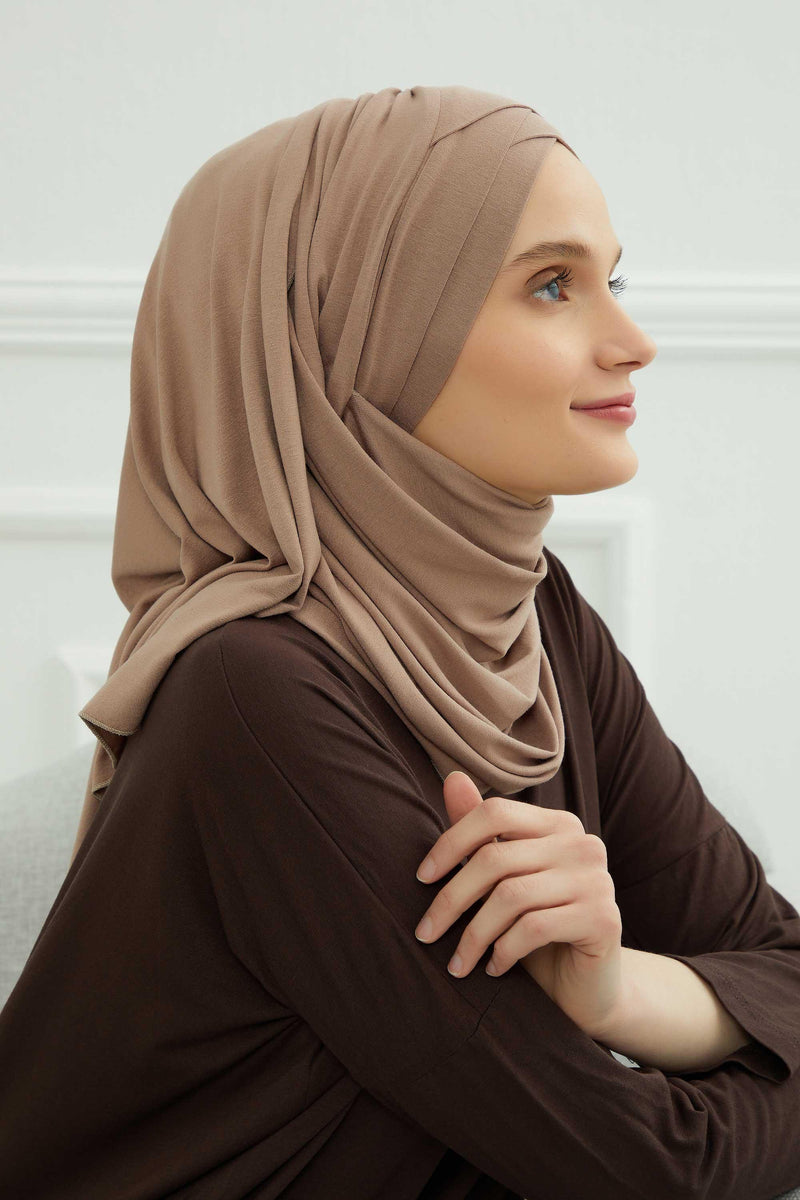Jersey Shawl for Women %95 Cotton Scarf Head Wrap Modesty Turban Cap Hat,CPS-45 Mink