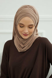 Jersey Shawl for Women %95 Cotton Scarf Head Wrap Modesty Turban Cap Hat,CPS-45 Mink