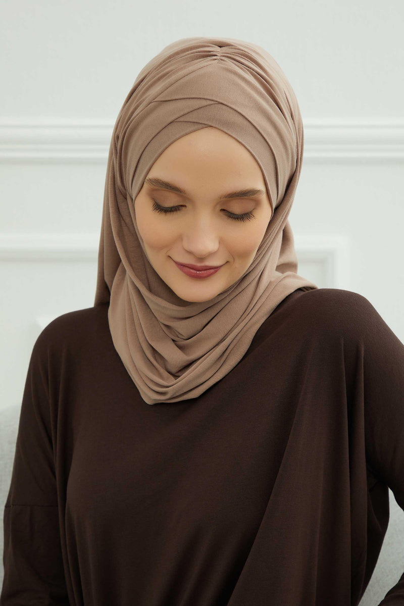 Jersey Shawl for Women %95 Cotton Scarf Head Wrap Modesty Turban Cap Hat,CPS-45 Mink