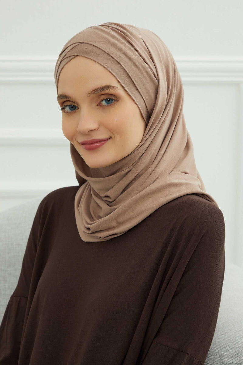 Jersey Shawl for Women %95 Cotton Scarf Head Wrap Modesty Turban Cap Hat,CPS-45 Mink