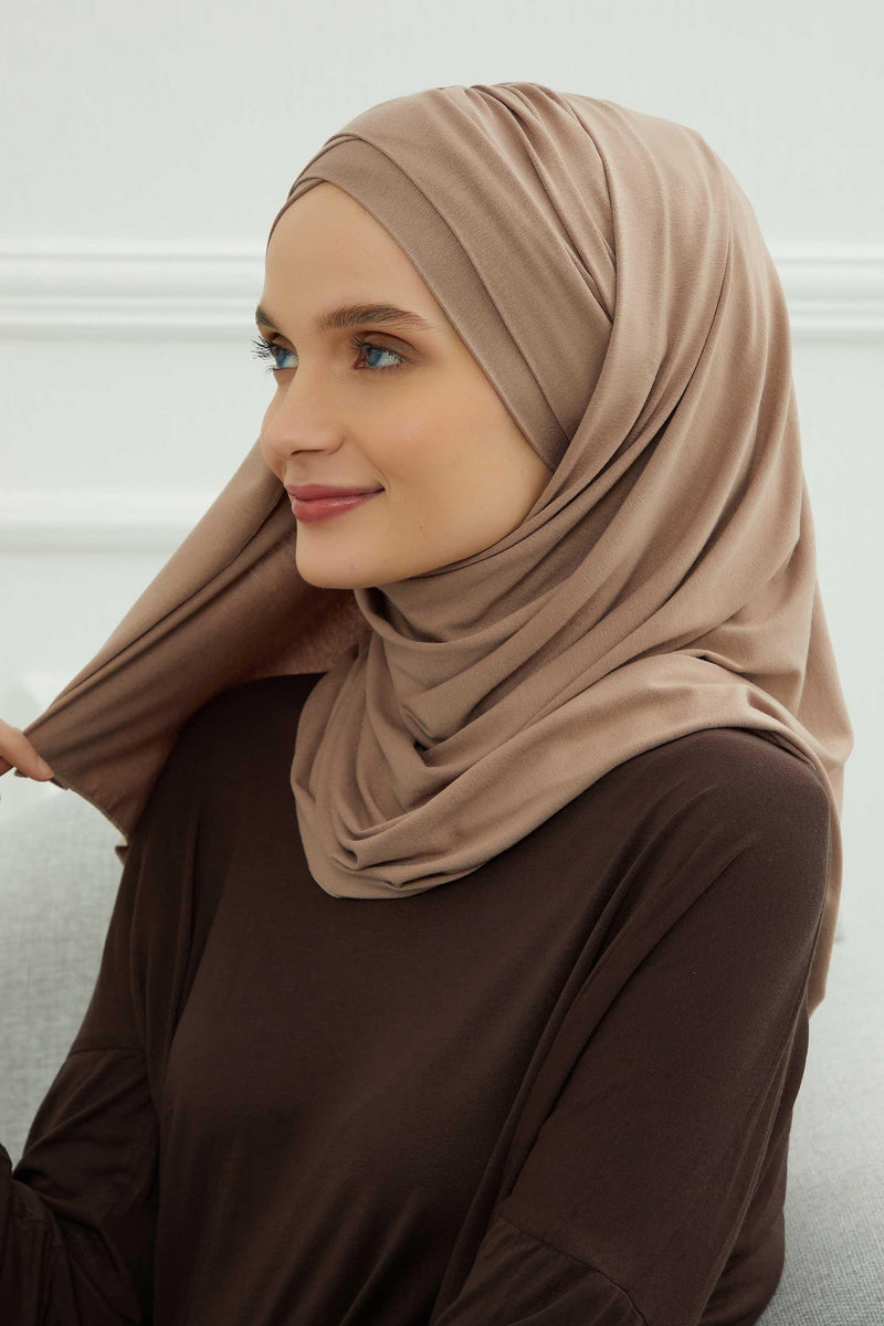 Jersey Shawl for Women %95 Cotton Scarf Head Wrap Modesty Turban Cap Hat,CPS-45 Mink