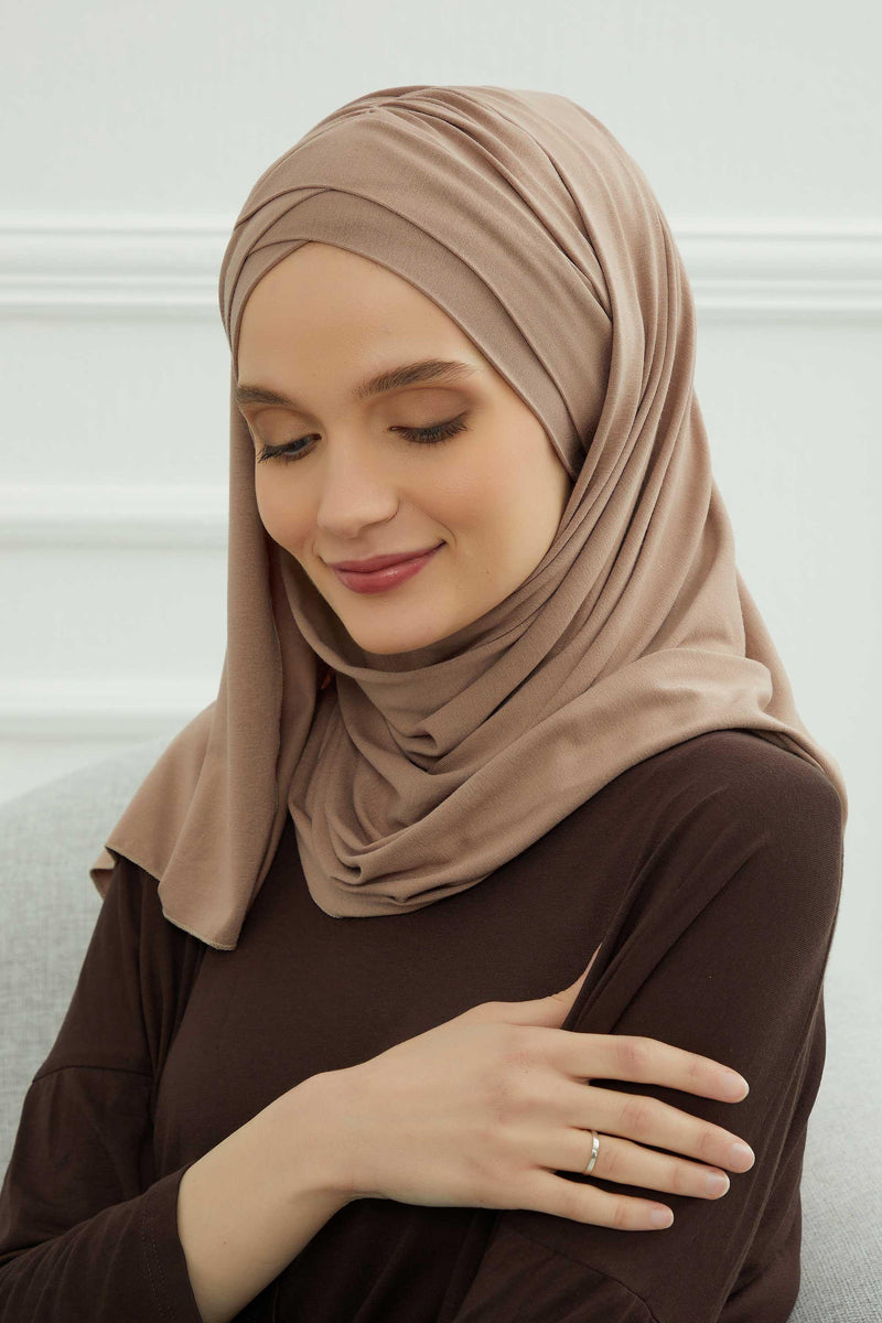 Jersey Shawl for Women %95 Cotton Scarf Head Wrap Modesty Turban Cap Hat,CPS-45 Mink