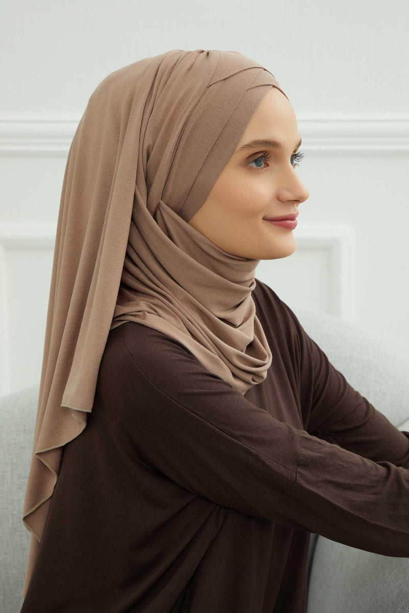 Jersey Shawl for Women %95 Cotton Scarf Head Wrap Modesty Turban Cap Hat,CPS-45 Mink