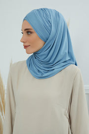 Jersey Shawl for Women %95 Cotton Scarf Head Wrap Modesty Turban Cap Hat,CPS-45 Blue