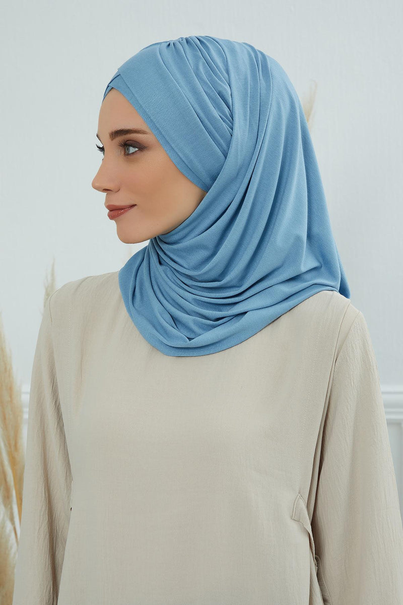 Jersey Shawl for Women %95 Cotton Scarf Head Wrap Modesty Turban Cap Hat,CPS-45 Blue