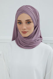 Jersey Shawl for Women %95 Cotton Scarf Head Wrap Modesty Turban Cap Hat,CPS-45 Lilac