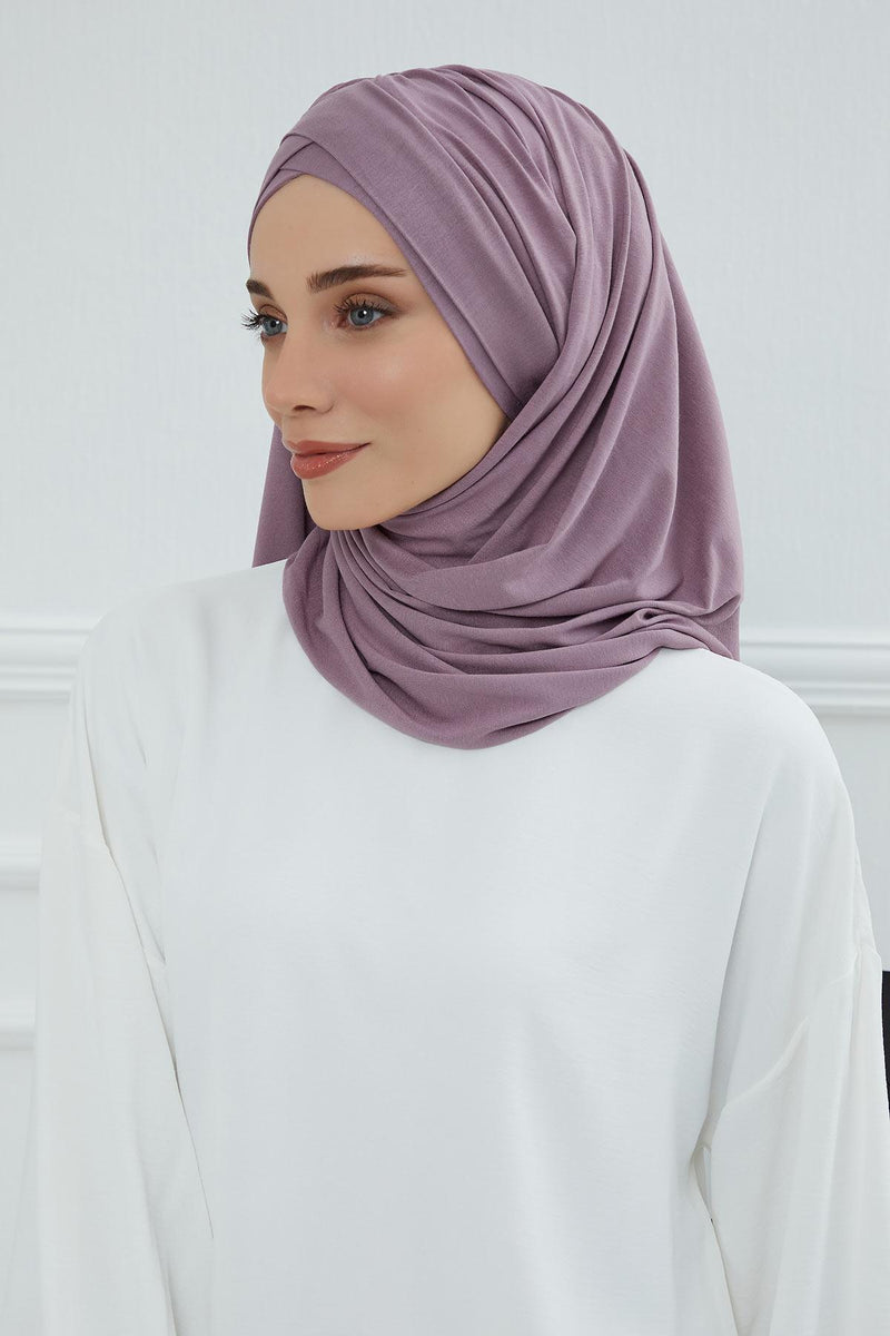 Jersey Shawl for Women %95 Cotton Scarf Head Wrap Modesty Turban Cap Hat,CPS-45 Lilac