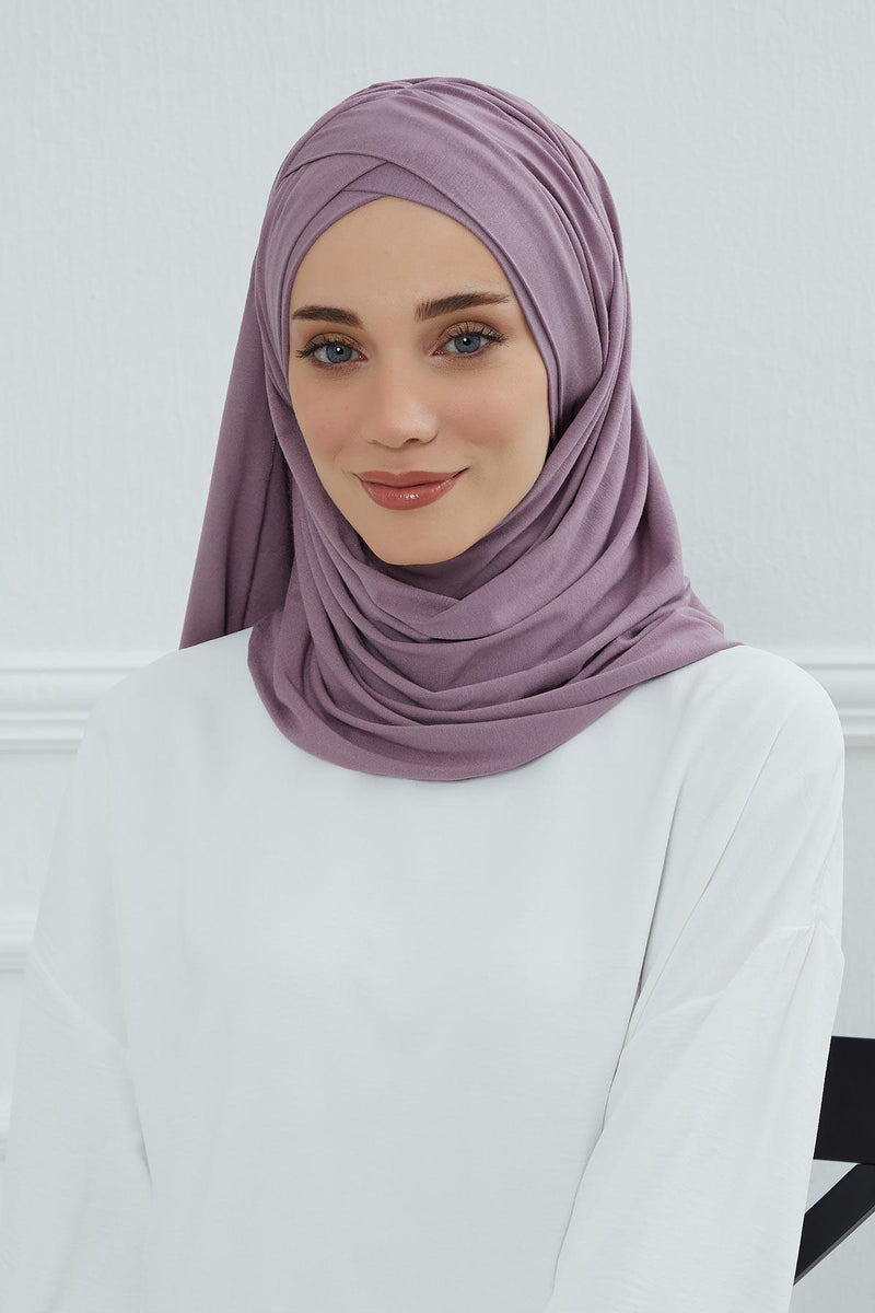 Jersey Shawl for Women %95 Cotton Scarf Head Wrap Modesty Turban Cap Hat,CPS-45 Lilac