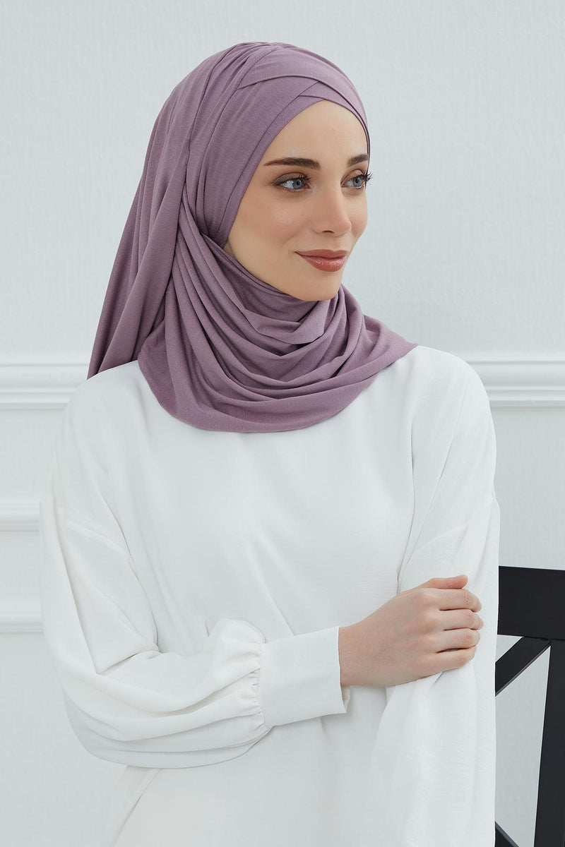 Jersey Shawl for Women %95 Cotton Scarf Head Wrap Modesty Turban Cap Hat,CPS-45 Lilac