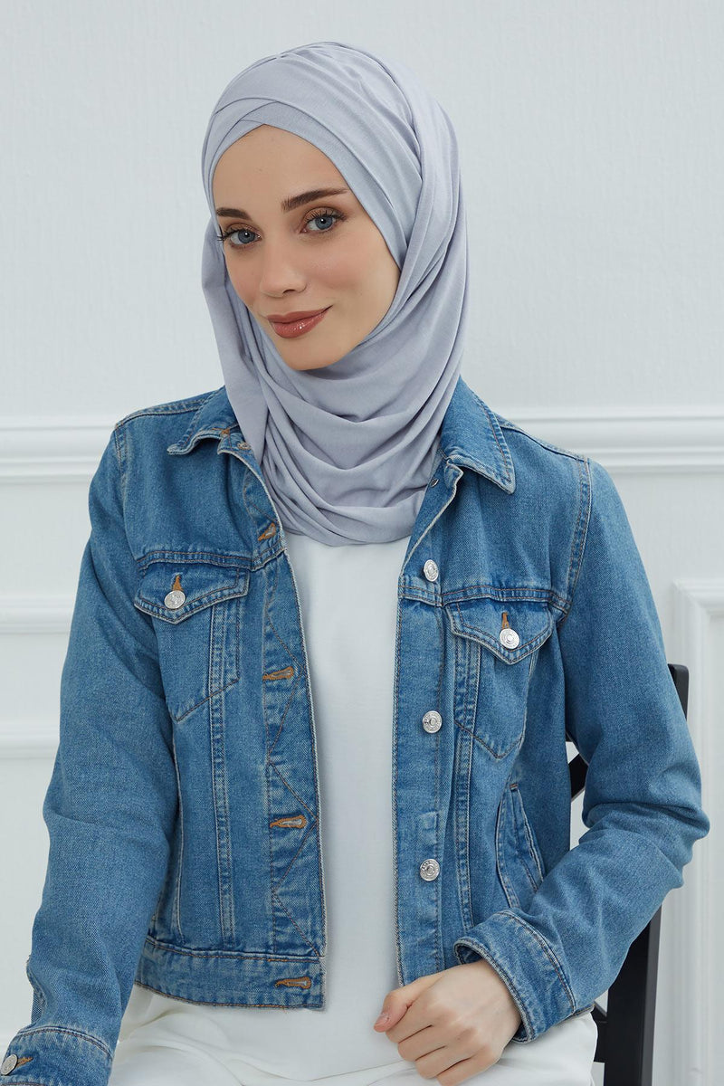 Jersey Shawl for Women %95 Cotton Scarf Head Wrap Modesty Turban Cap Hat,CPS-45 Grey 2