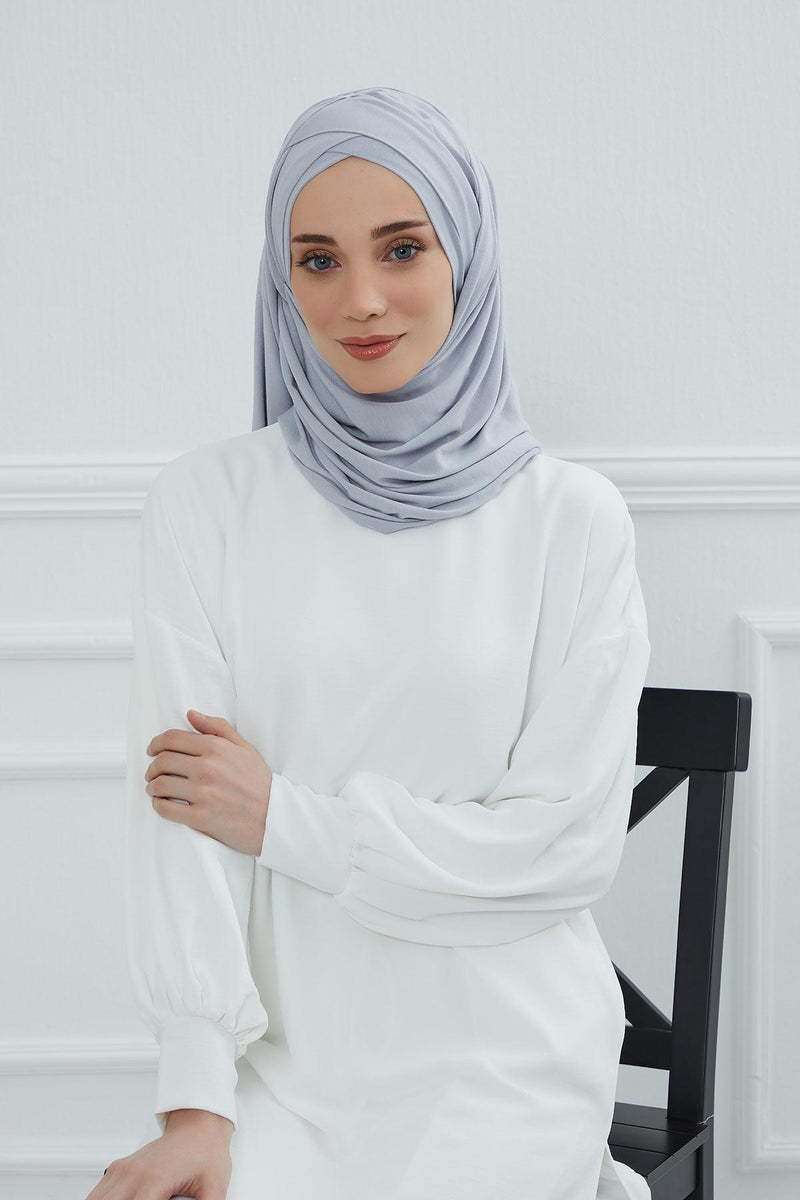 Jersey Shawl for Women %95 Cotton Scarf Head Wrap Modesty Turban Cap Hat,CPS-45 Grey 2