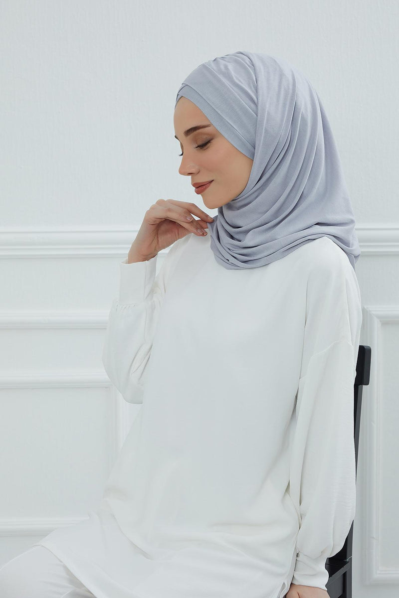Jersey Shawl for Women %95 Cotton Scarf Head Wrap Modesty Turban Cap Hat,CPS-45 Grey 2