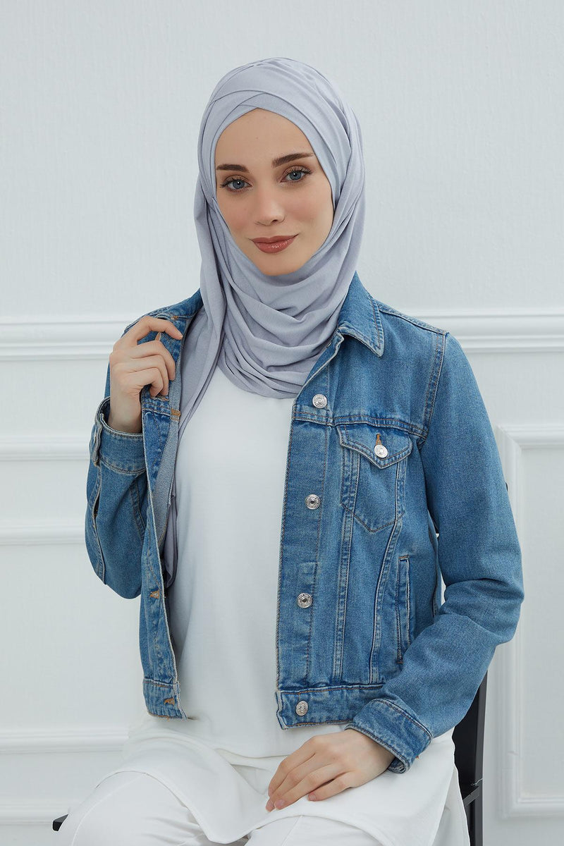Jersey Shawl for Women %95 Cotton Scarf Head Wrap Modesty Turban Cap Hat,CPS-45 Grey 2