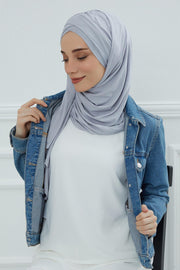 Jersey Shawl for Women %95 Cotton Scarf Head Wrap Modesty Turban Cap Hat,CPS-45 Grey 2