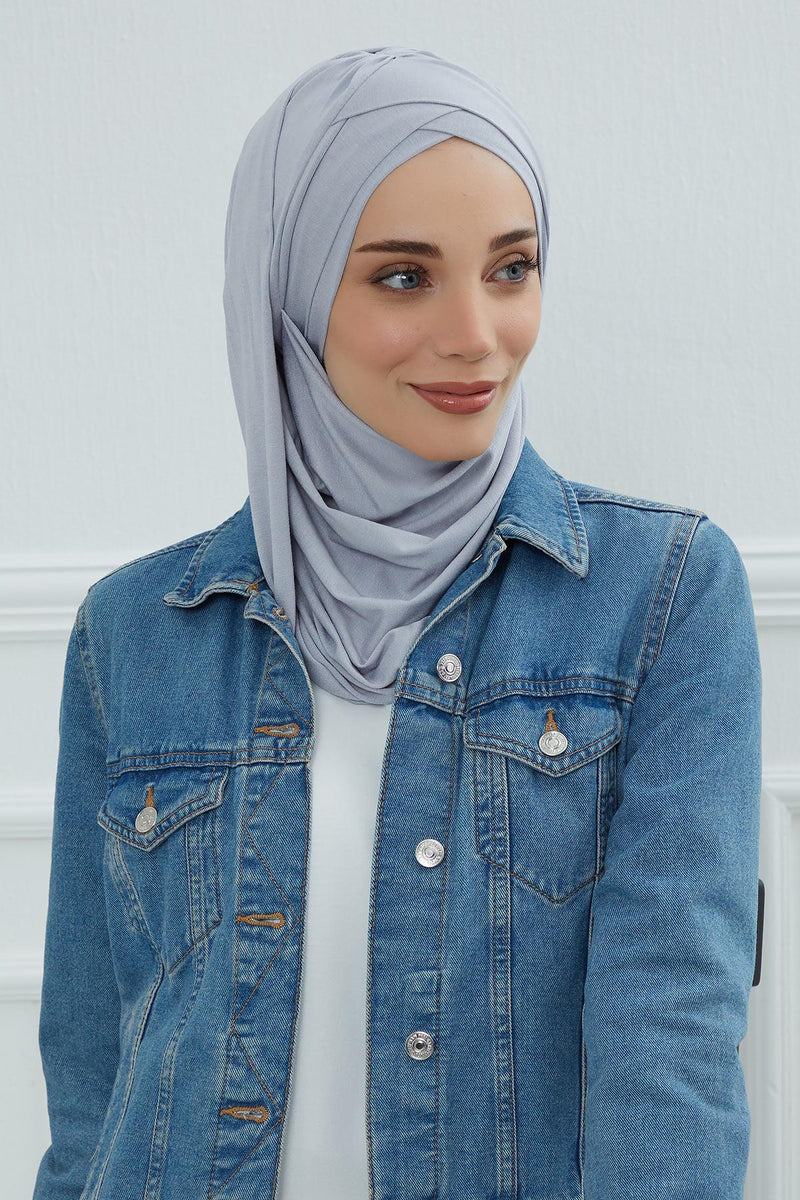 Jersey Shawl for Women %95 Cotton Scarf Head Wrap Modesty Turban Cap Hat,CPS-45 Grey 2