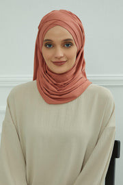 Jersey Shawl for Women %95 Cotton Scarf Head Wrap Modesty Turban Cap Hat,CPS-45 Salmon
