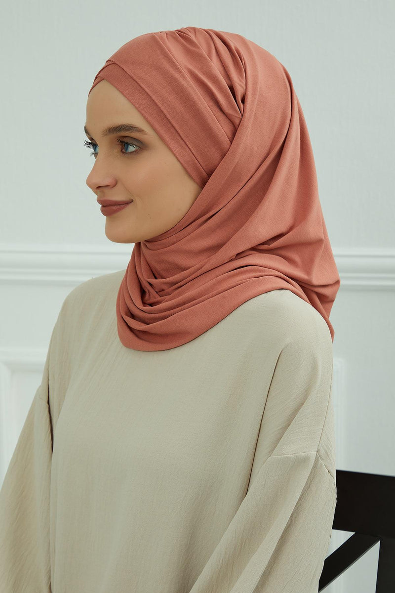 Jersey Shawl for Women %95 Cotton Scarf Head Wrap Modesty Turban Cap Hat,CPS-45 Salmon