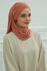 Jersey Shawl for Women %95 Cotton Scarf Head Wrap Modesty Turban Cap Hat,CPS-45 Salmon
