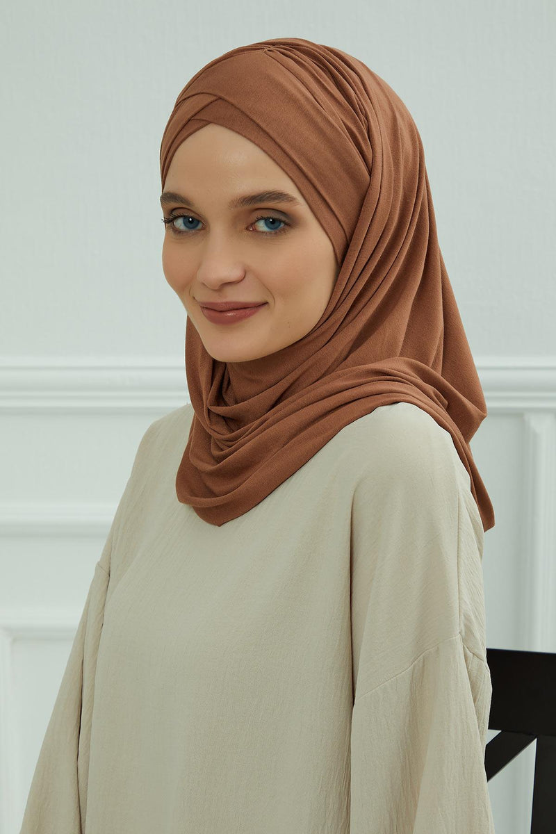 Jersey Shawl for Women %95 Cotton Scarf Head Wrap Modesty Turban Cap Hat,CPS-45 Caramel Brown