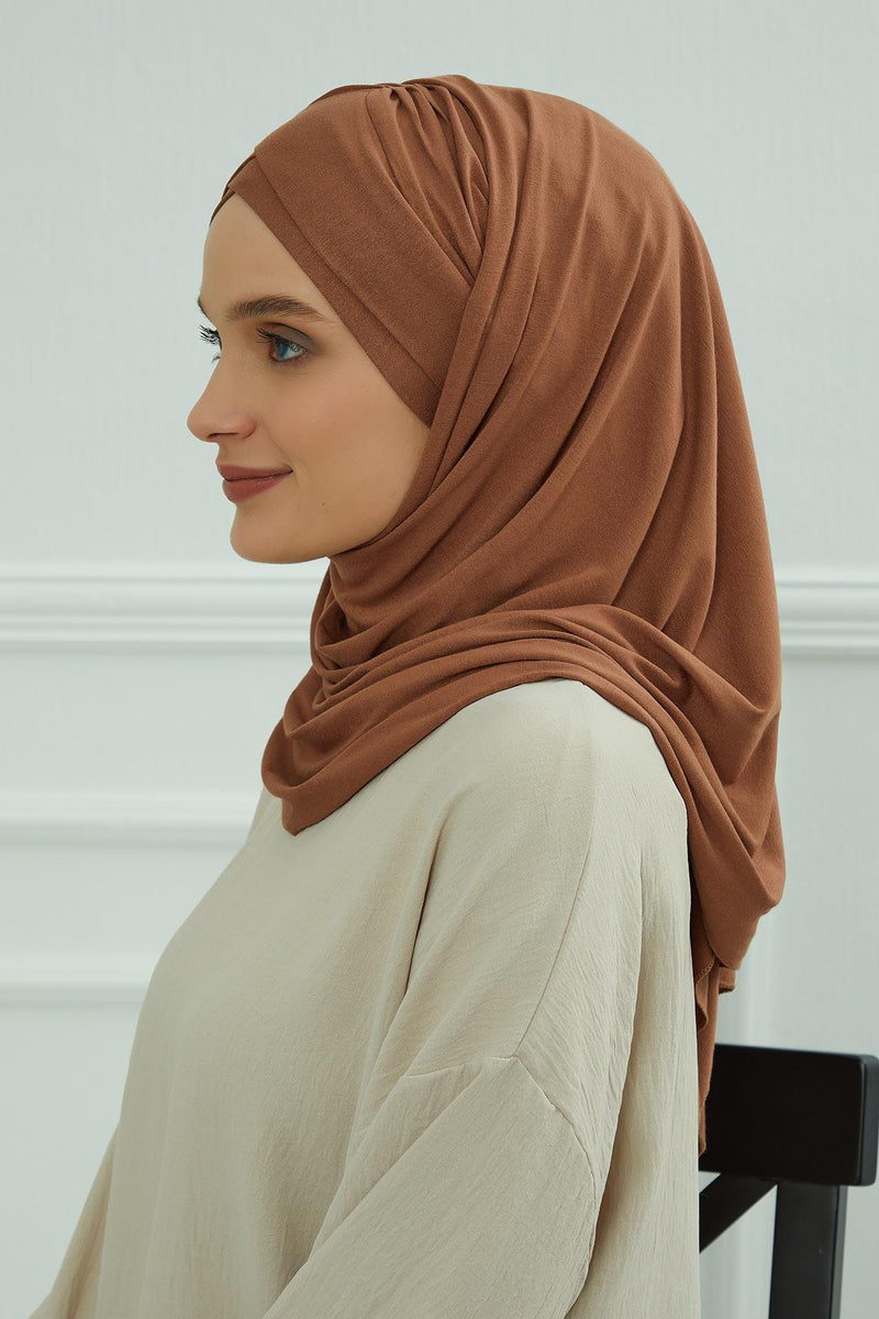 Jersey Shawl for Women %95 Cotton Scarf Head Wrap Modesty Turban Cap Hat,CPS-45 Caramel Brown