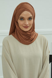 Jersey Shawl for Women %95 Cotton Scarf Head Wrap Modesty Turban Cap Hat,CPS-45 Caramel Brown